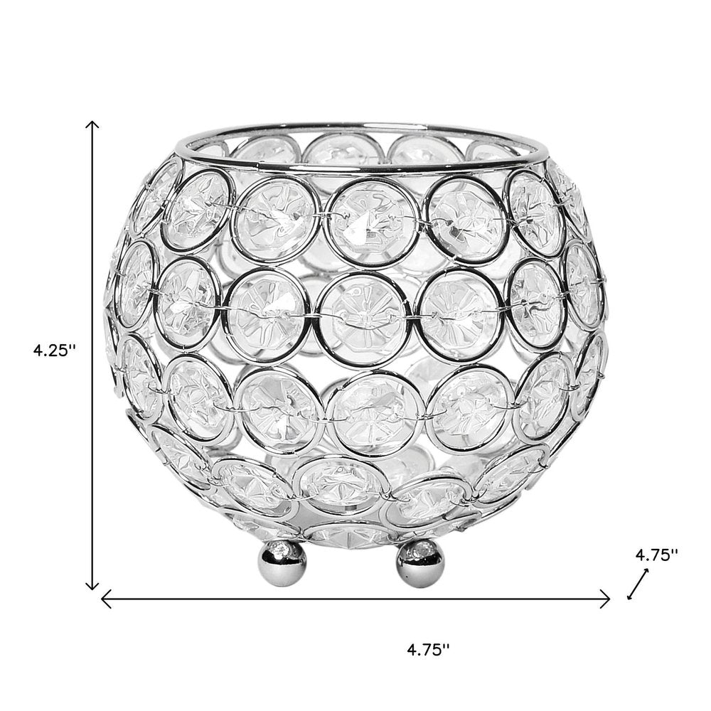 4" Clear And Silver Faux Crystal And Metal Round Table Vase