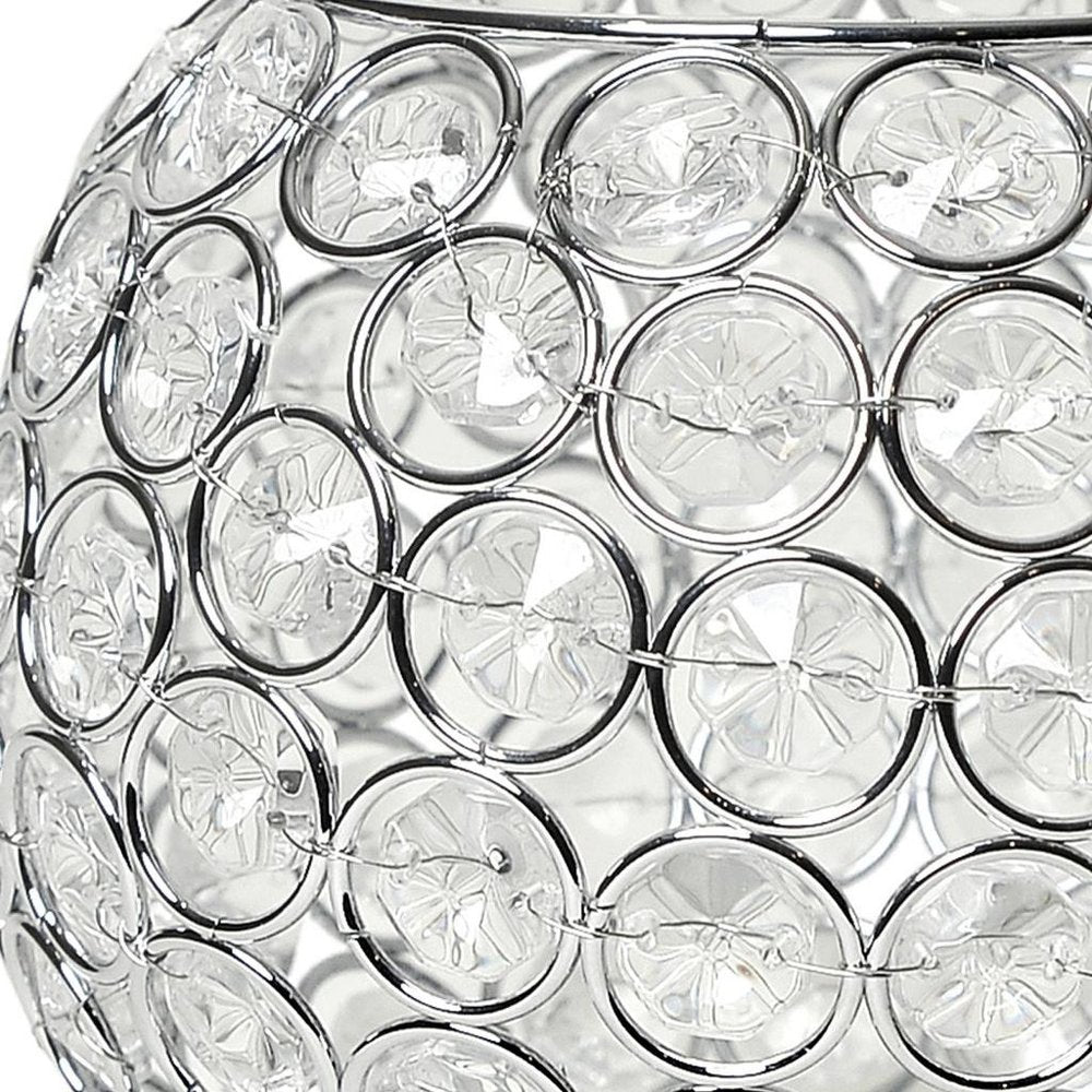 6" Clear And Silver Faux Crystal And Metal Round Table Vase