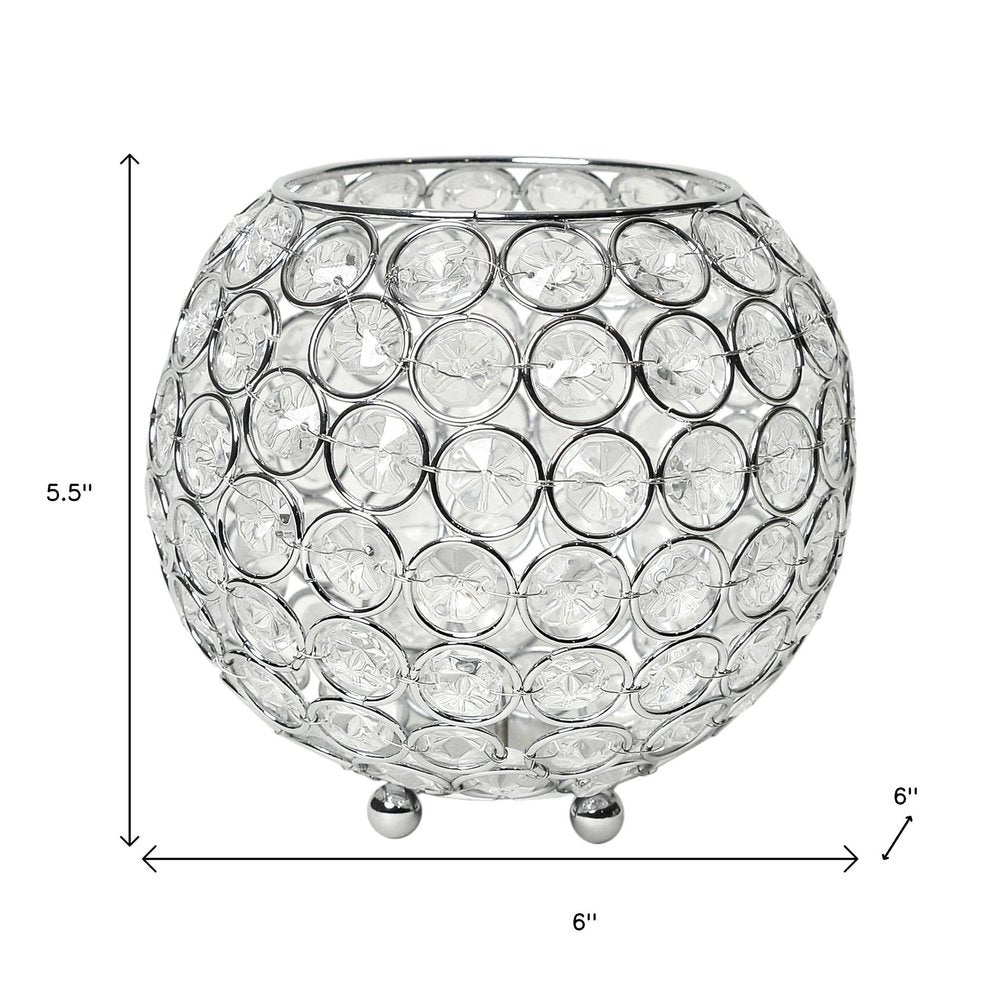 6" Clear And Silver Faux Crystal And Metal Round Table Vase