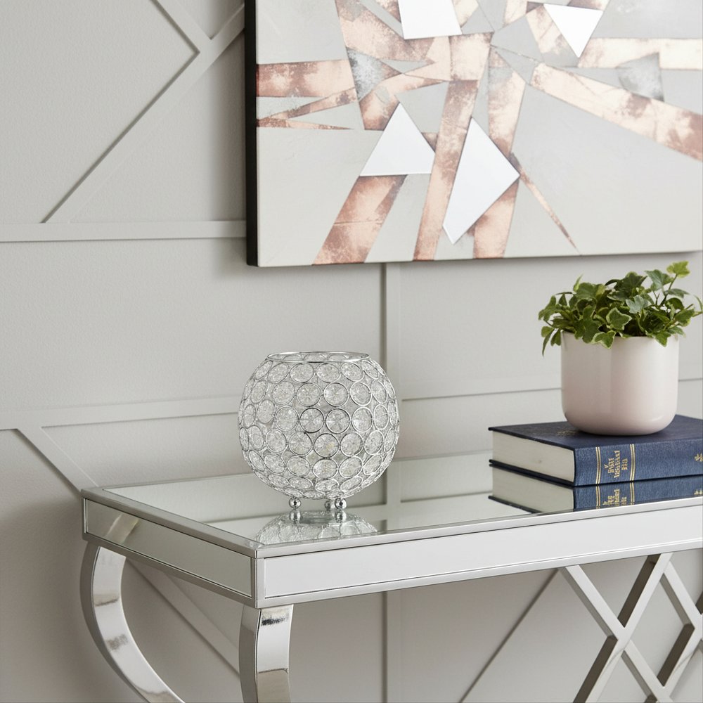 6" Clear And Silver Faux Crystal And Metal Round Table Vase