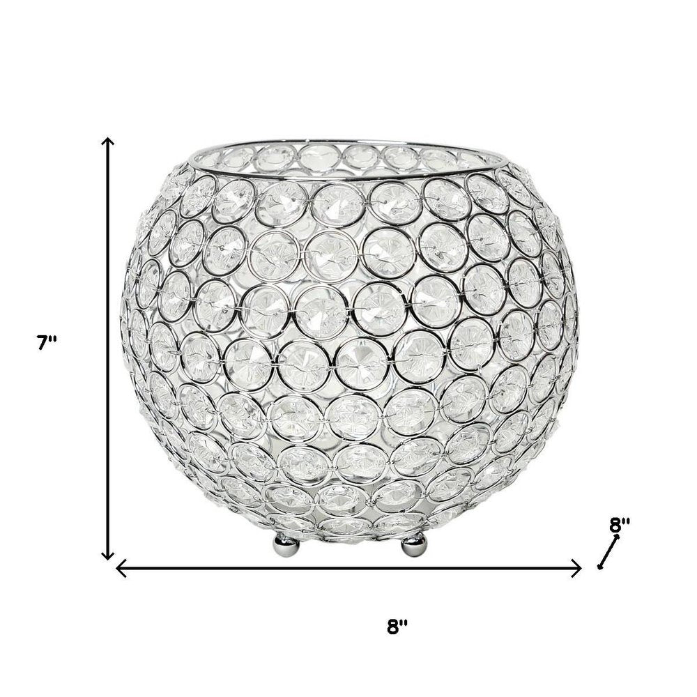 7" Clear And Silver Faux Crystal And Metal Round Table Vase