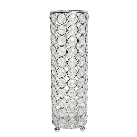 10" Silver And Clear Faux Crystal Cylinder Table Vase With Crystals