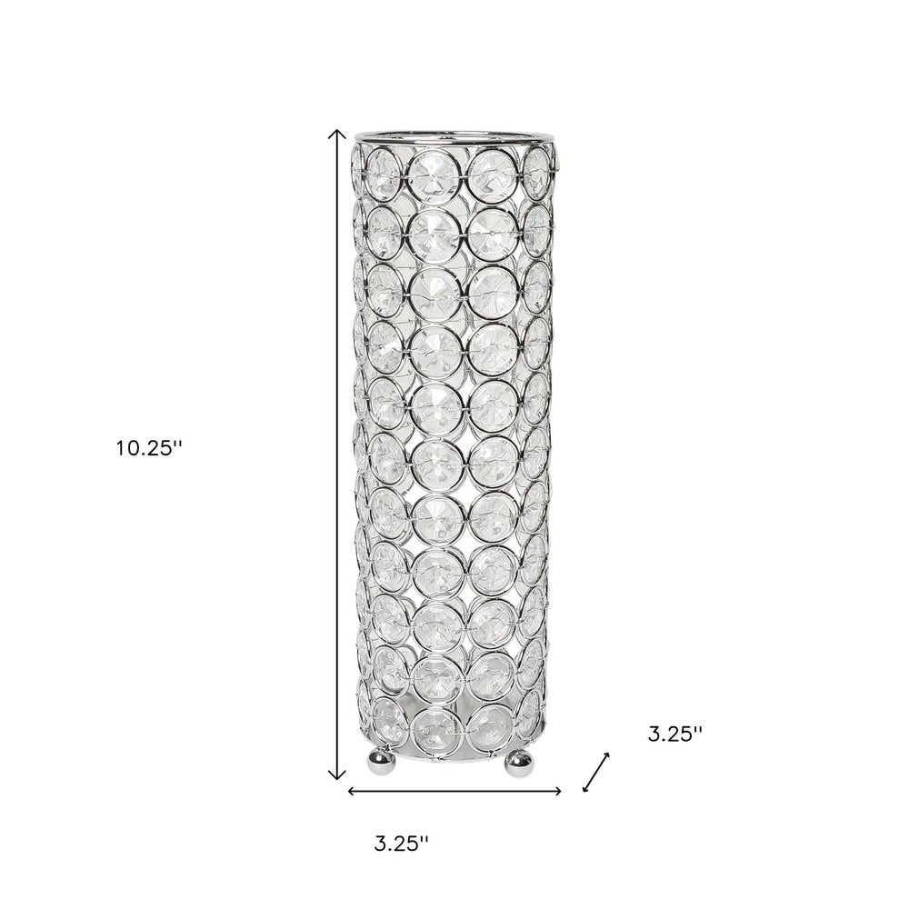 10" Silver And Clear Faux Crystal Cylinder Table Vase With Crystals