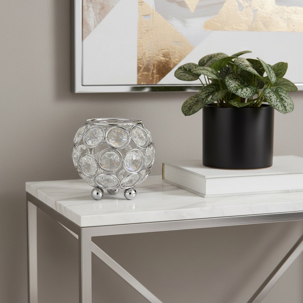 3" Silver And Clear Faux Crystal And Metal Oval Table Vase