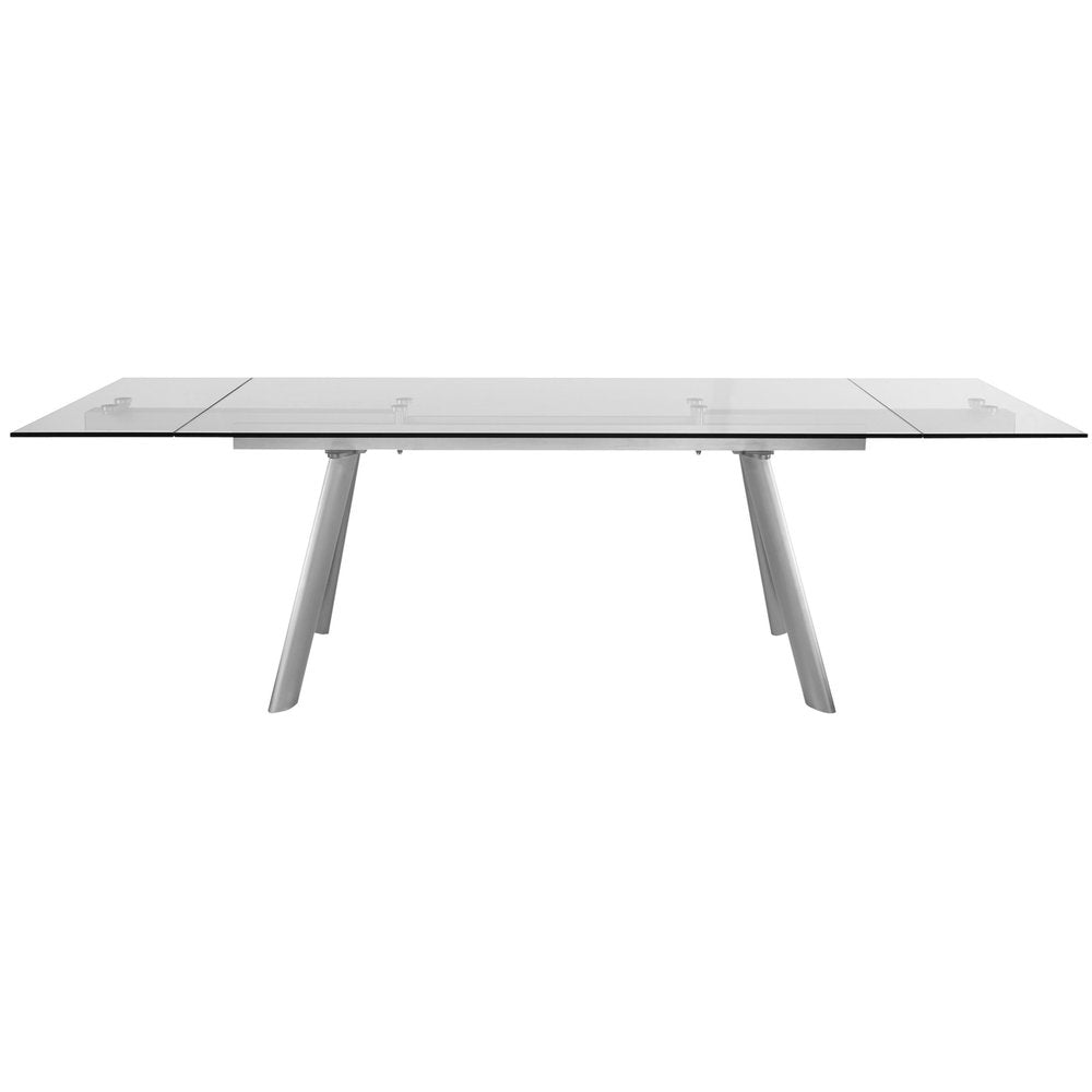 103" Clear and Silver Glass and Steel Extendable Dining Table