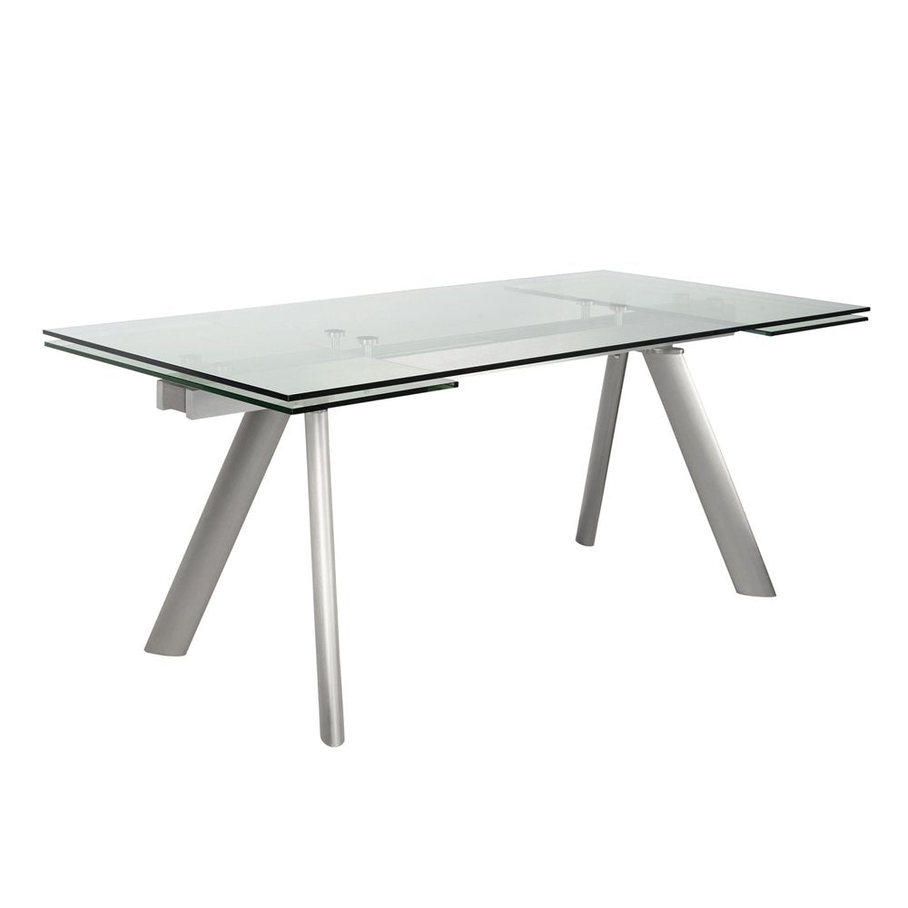 103" Clear and Silver Glass and Steel Extendable Dining Table