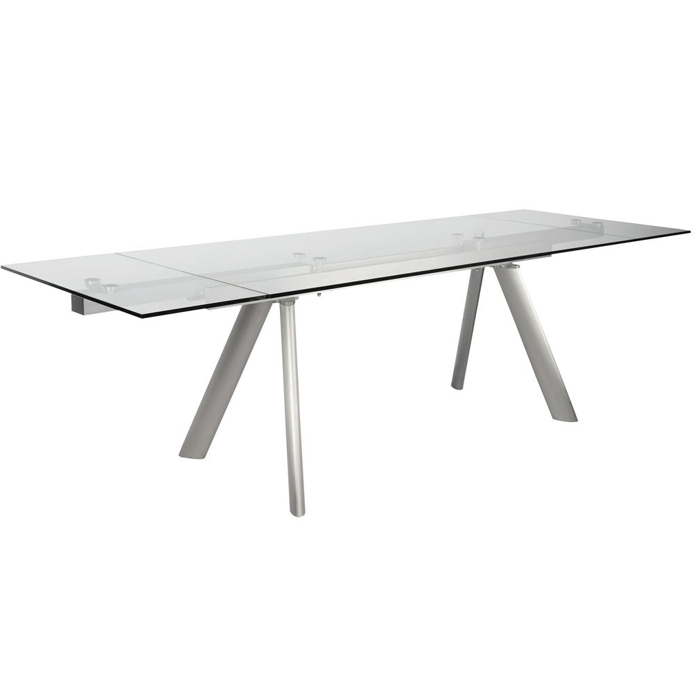 103" Clear and Silver Glass and Steel Extendable Dining Table