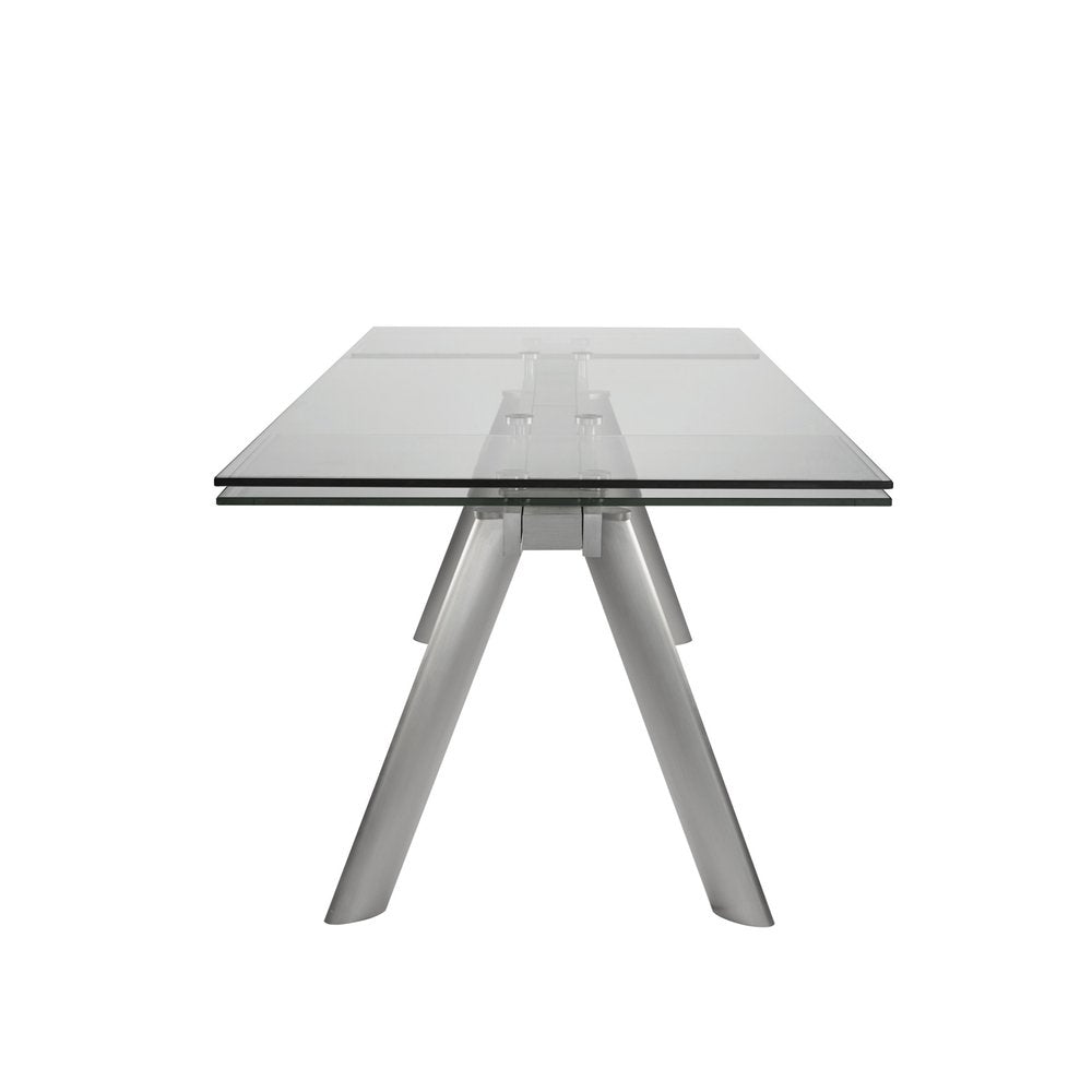 103" Clear and Silver Glass and Steel Extendable Dining Table