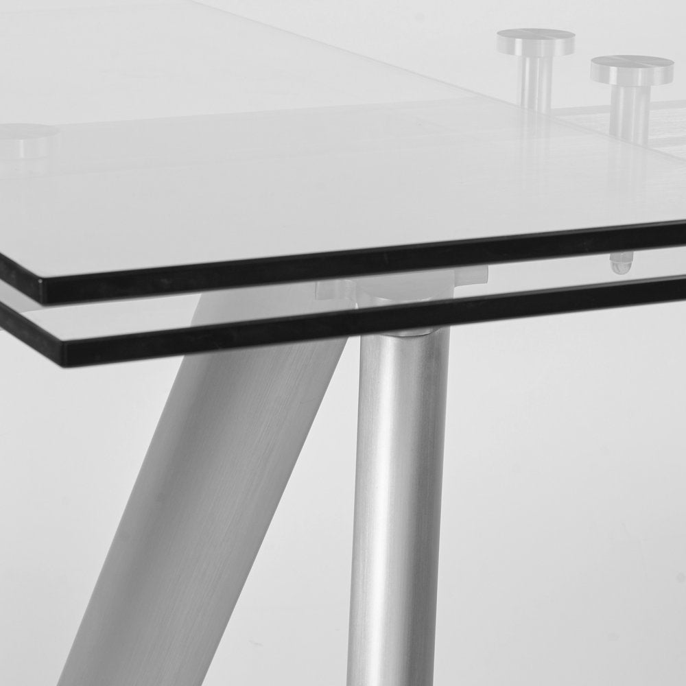 103" Clear and Silver Glass and Steel Extendable Dining Table