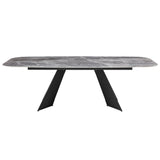 94" Gray and Black Faux Marble Ceramic and Steel Double Pedestal Base Dining Table