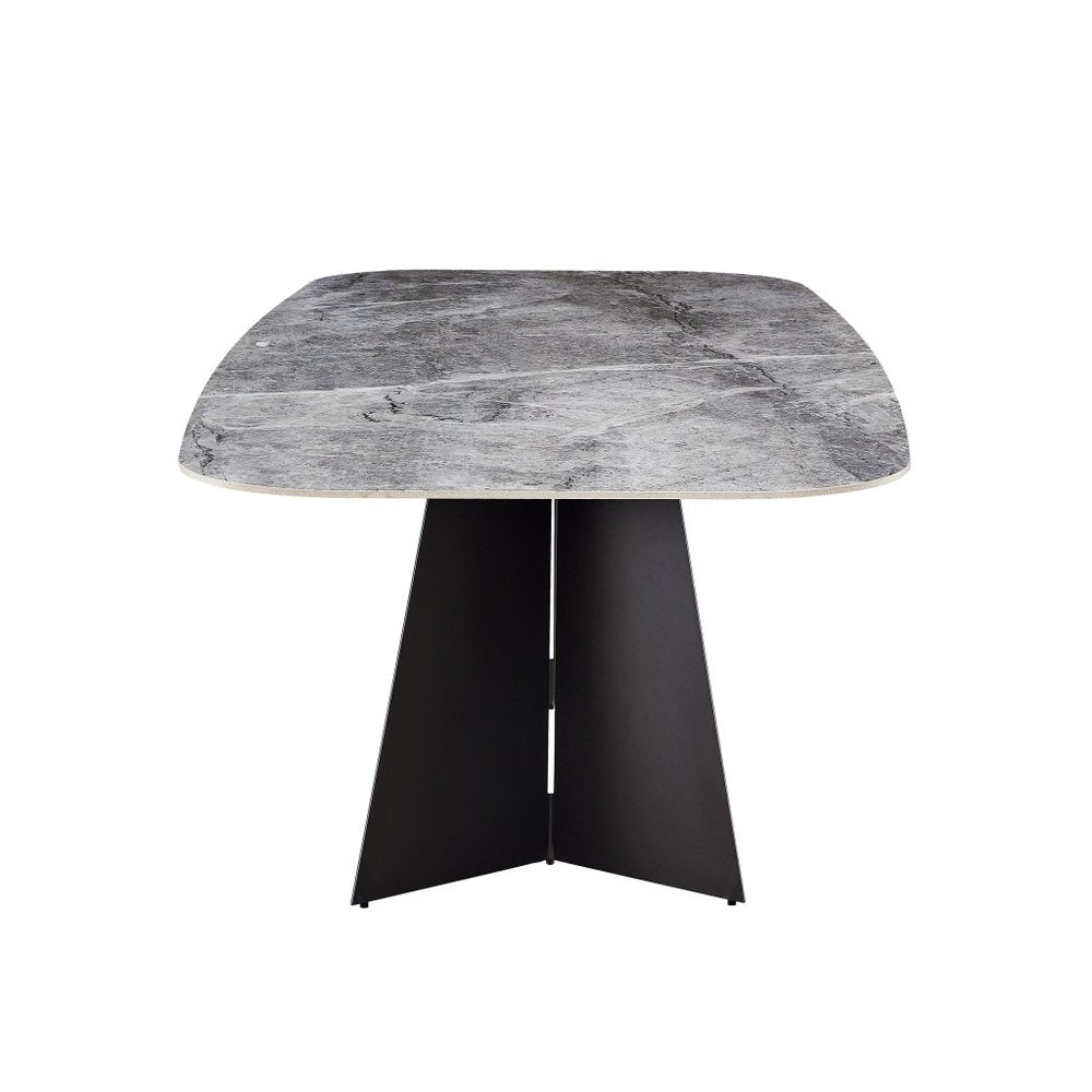 94" Gray and Black Faux Marble Ceramic and Steel Double Pedestal Base Dining Table