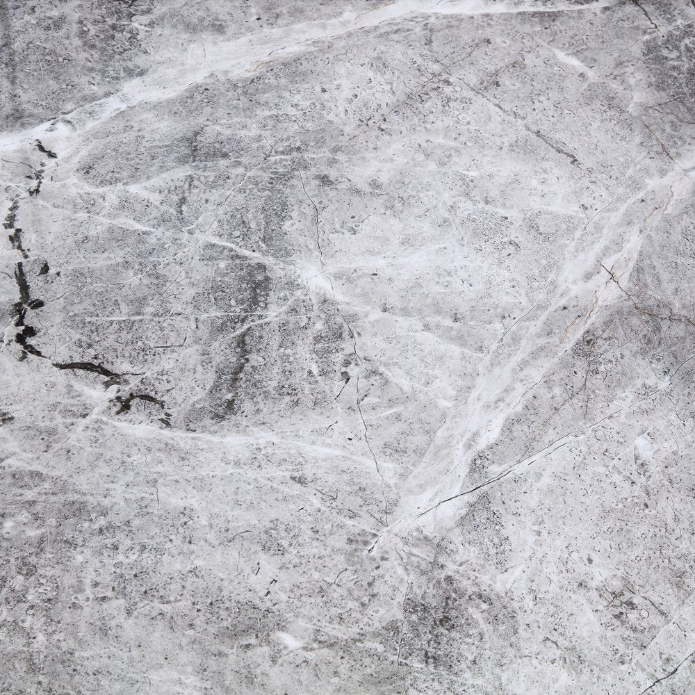 94" Gray and Black Faux Marble Ceramic and Steel Double Pedestal Base Dining Table