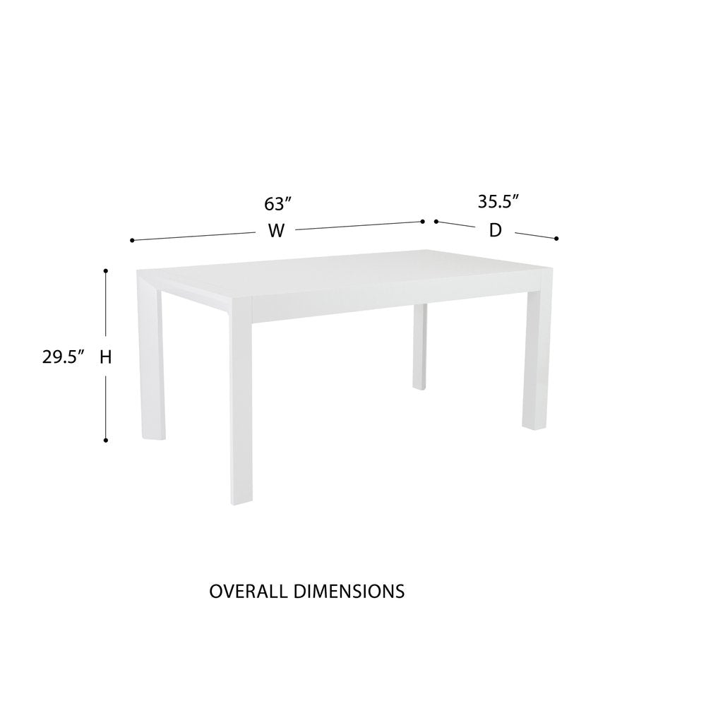 63" White Wood Dining Table