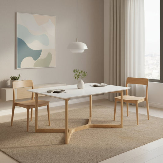 63" White and Natural Solid Wood Sled Base Dining Table