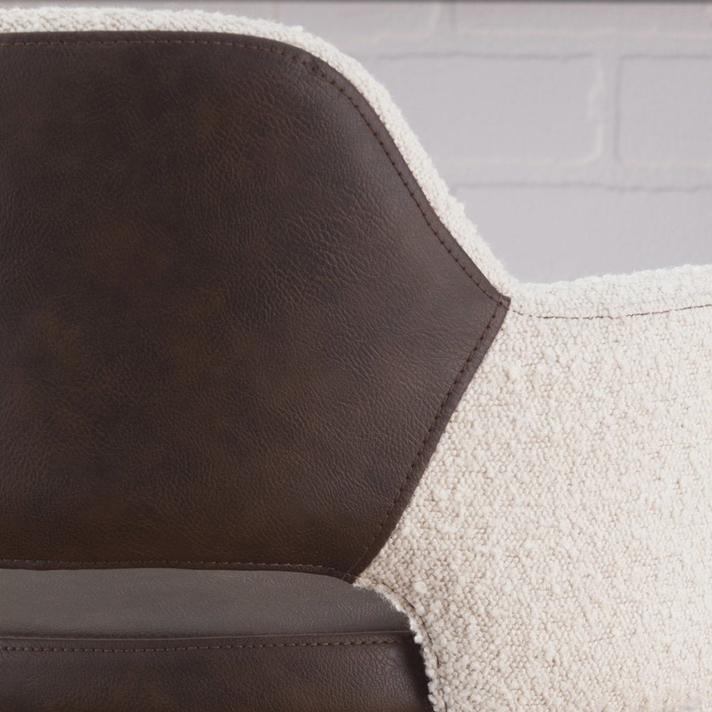 30" Ivory Brown And Black Boucle Faux Leather And Steel Bar Height Swivel Bar Chair