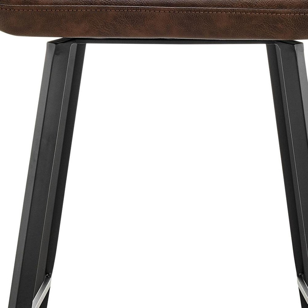 30" Ivory Brown And Black Boucle Faux Leather And Steel Bar Height Swivel Bar Chair