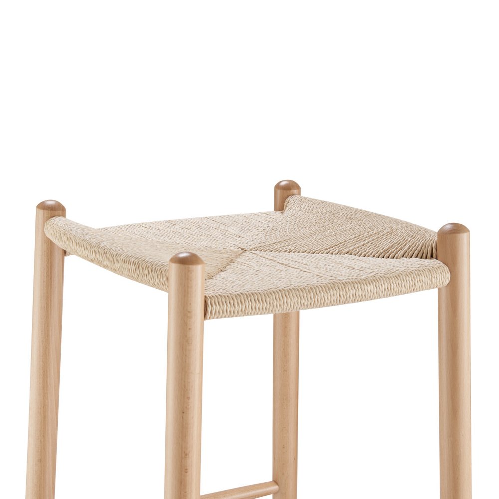 27" Natural Rush and Solid Wood Backless Counter Height Bar Chair