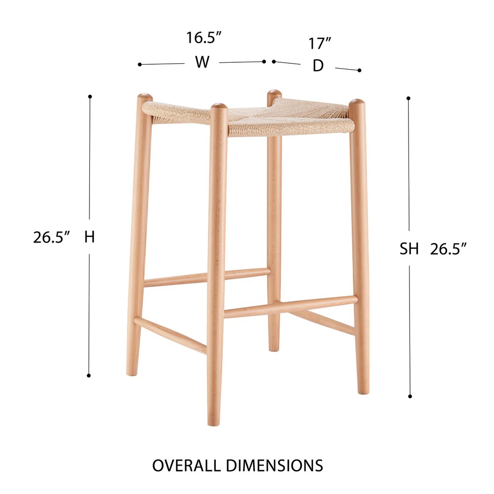 27" Natural Rush and Solid Wood Backless Counter Height Bar Chair
