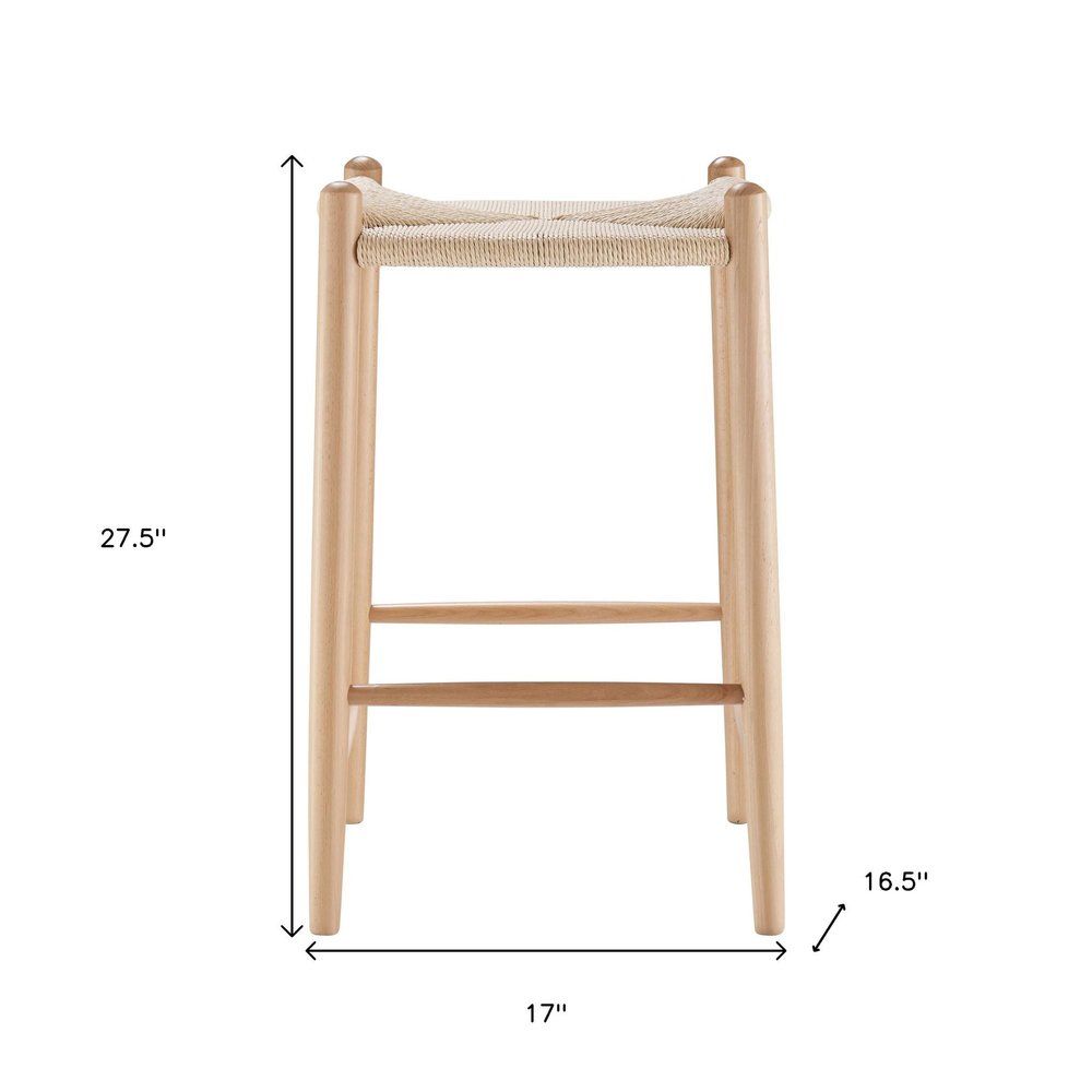 27" Natural Rush and Solid Wood Backless Counter Height Bar Chair