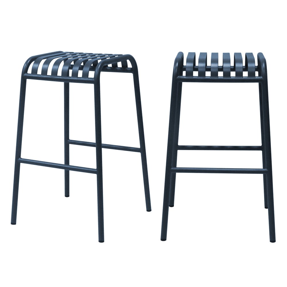 Set of Two 30" Dark Blue Steel Backless Bar Height Bar Chairs