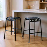 Set of Two 30" Dark Blue Steel Backless Bar Height Bar Chairs