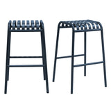 Set of Two 30" Dark Blue Steel Backless Bar Height Bar Chairs
