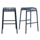 Set of Two 30" Dark Blue Steel Backless Bar Height Bar Chairs