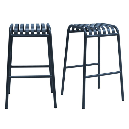 Set of Two 30" Dark Blue Steel Backless Bar Height Bar Chairs