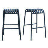 Set of Two 30" Dark Blue Steel Backless Bar Height Bar Chairs