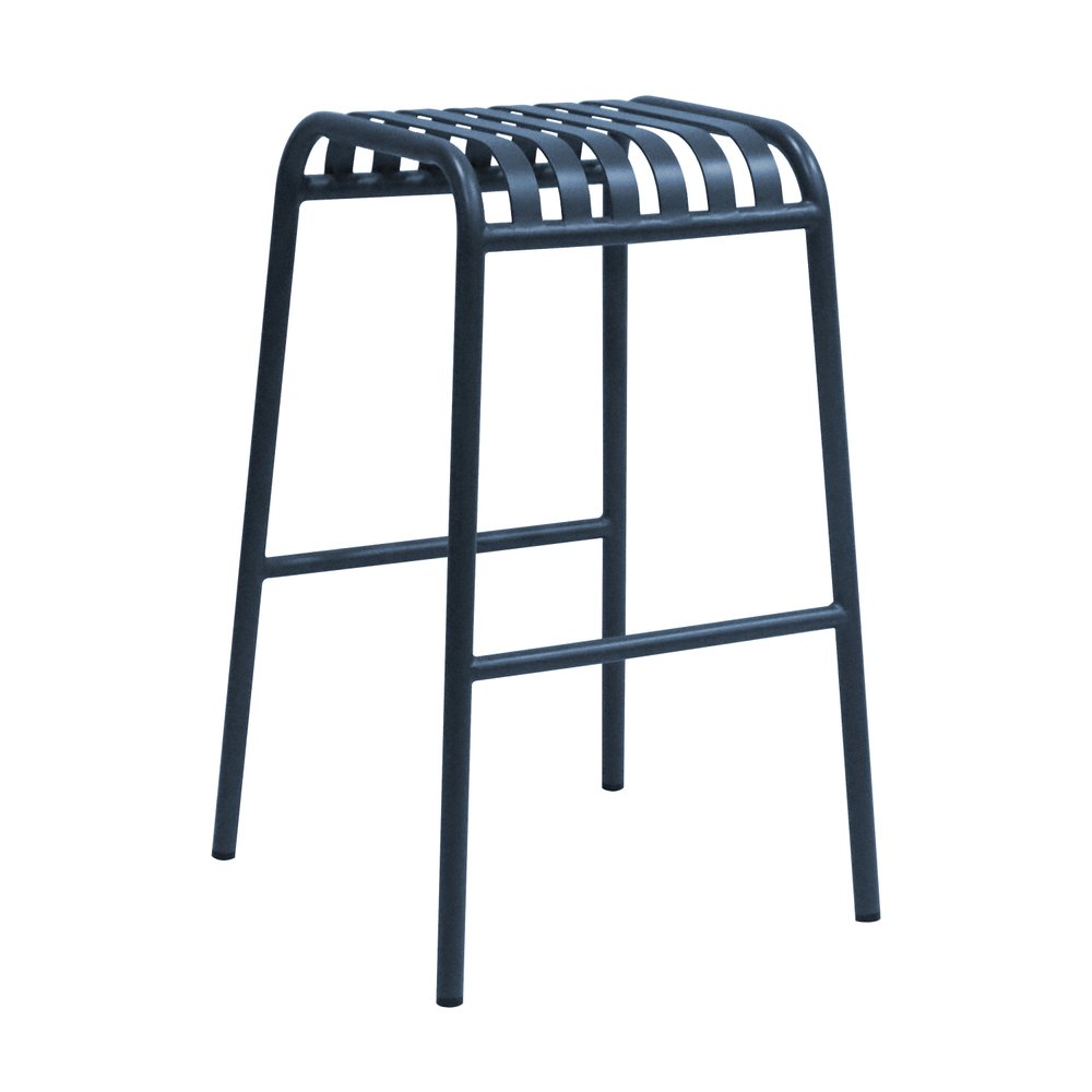 Set of Two 30" Dark Blue Steel Backless Bar Height Bar Chairs