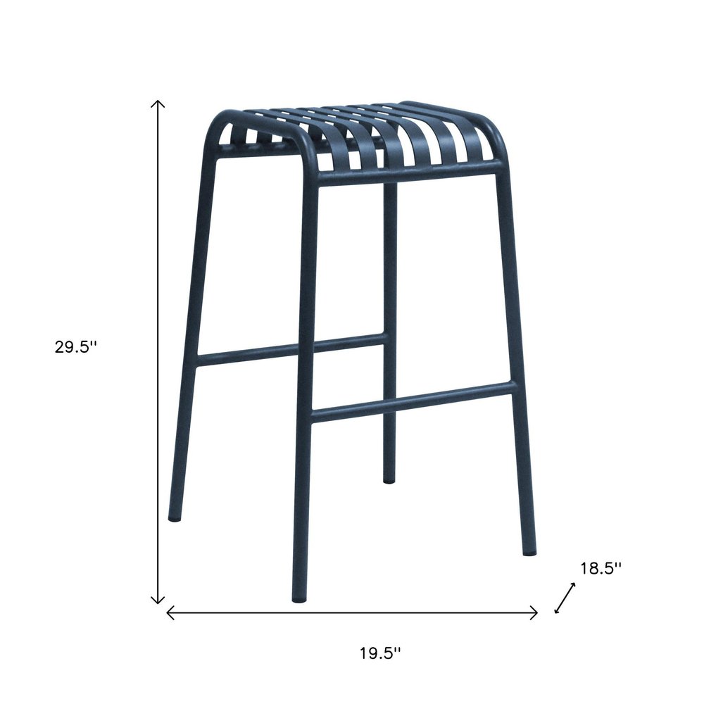 Set of Two 30" Dark Blue Steel Backless Bar Height Bar Chairs