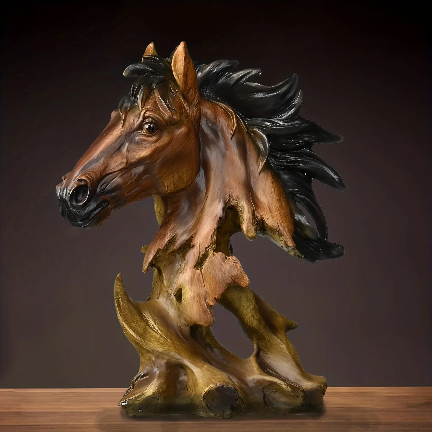 11" Antiqued Bronze And Black Polyresin Horse Tabletop Sculpture