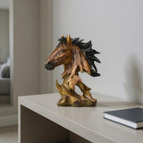 11" Antiqued Bronze And Black Polyresin Horse Tabletop Sculpture
