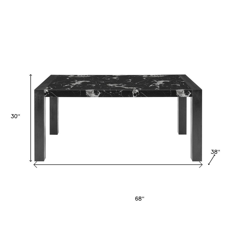 68" Black Faux Marble and Wood Dining Table