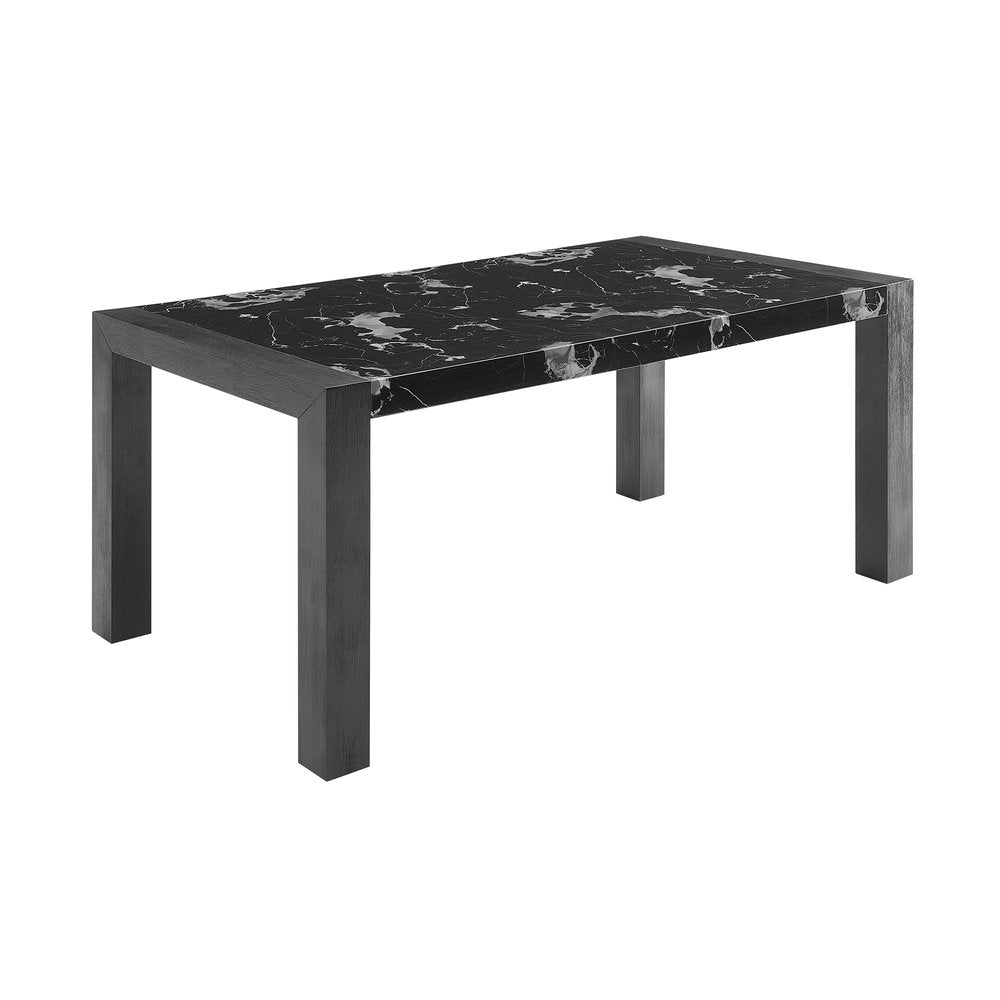 68" Black Faux Marble and Wood Dining Table