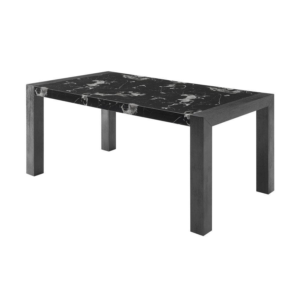 68" Black Faux Marble and Wood Dining Table