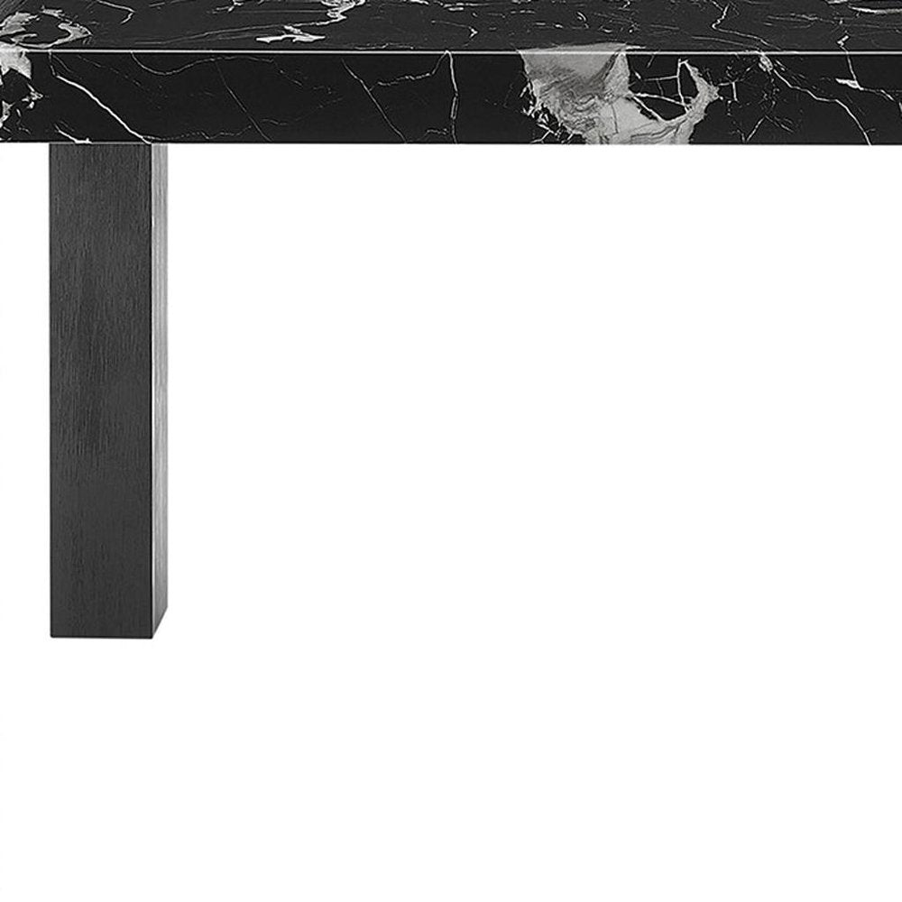 68" Black Faux Marble and Wood Dining Table