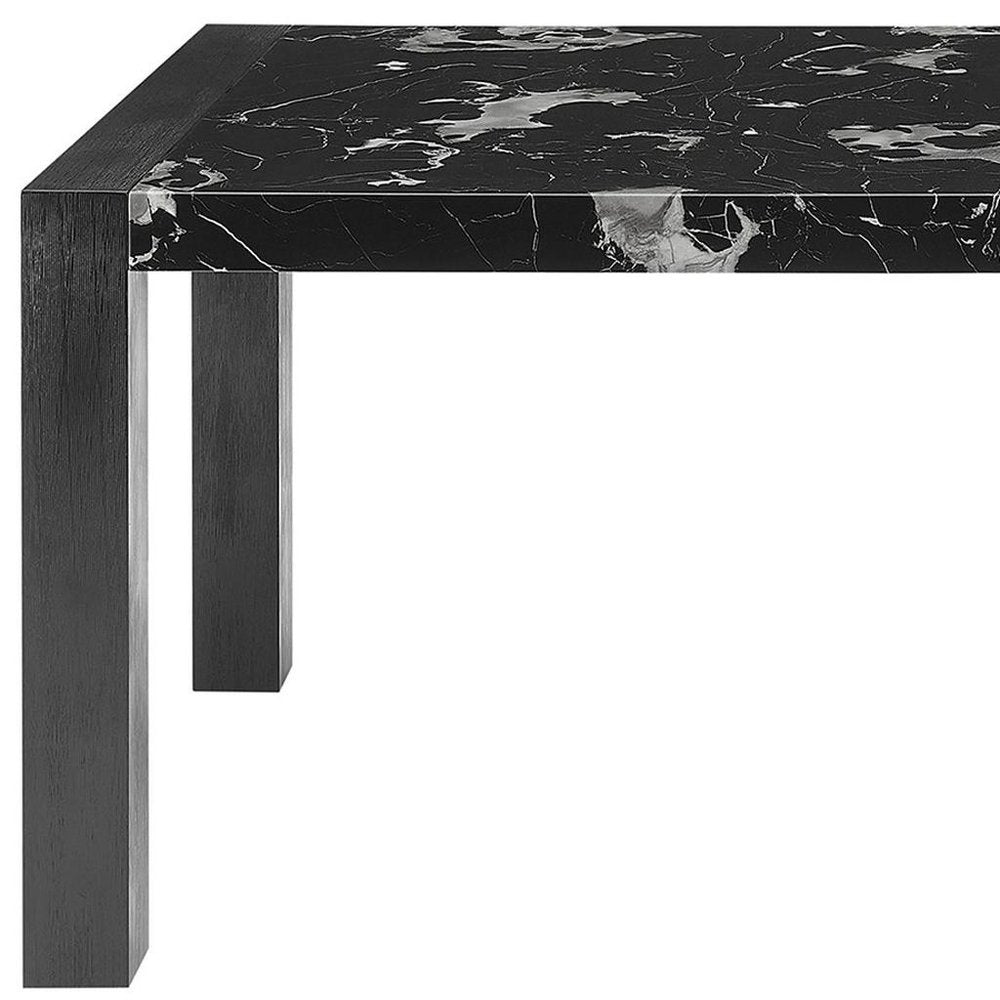 68" Black Faux Marble and Wood Dining Table
