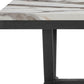 72" White and Black Faux Marble and Wood Trestle Base Dining Table