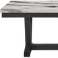 72" White and Black Faux Marble and Wood Trestle Base Dining Table