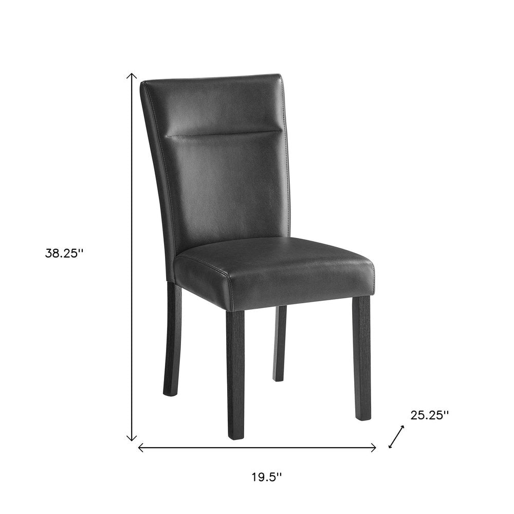 Set of Two Charcoal and Black Faux Leather And Wood Dining Side Chairs