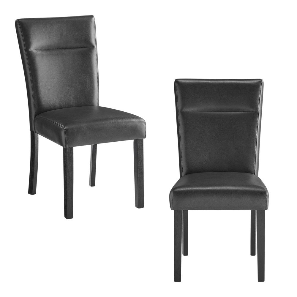 Set of Two Charcoal and Black Faux Leather And Wood Dining Side Chairs