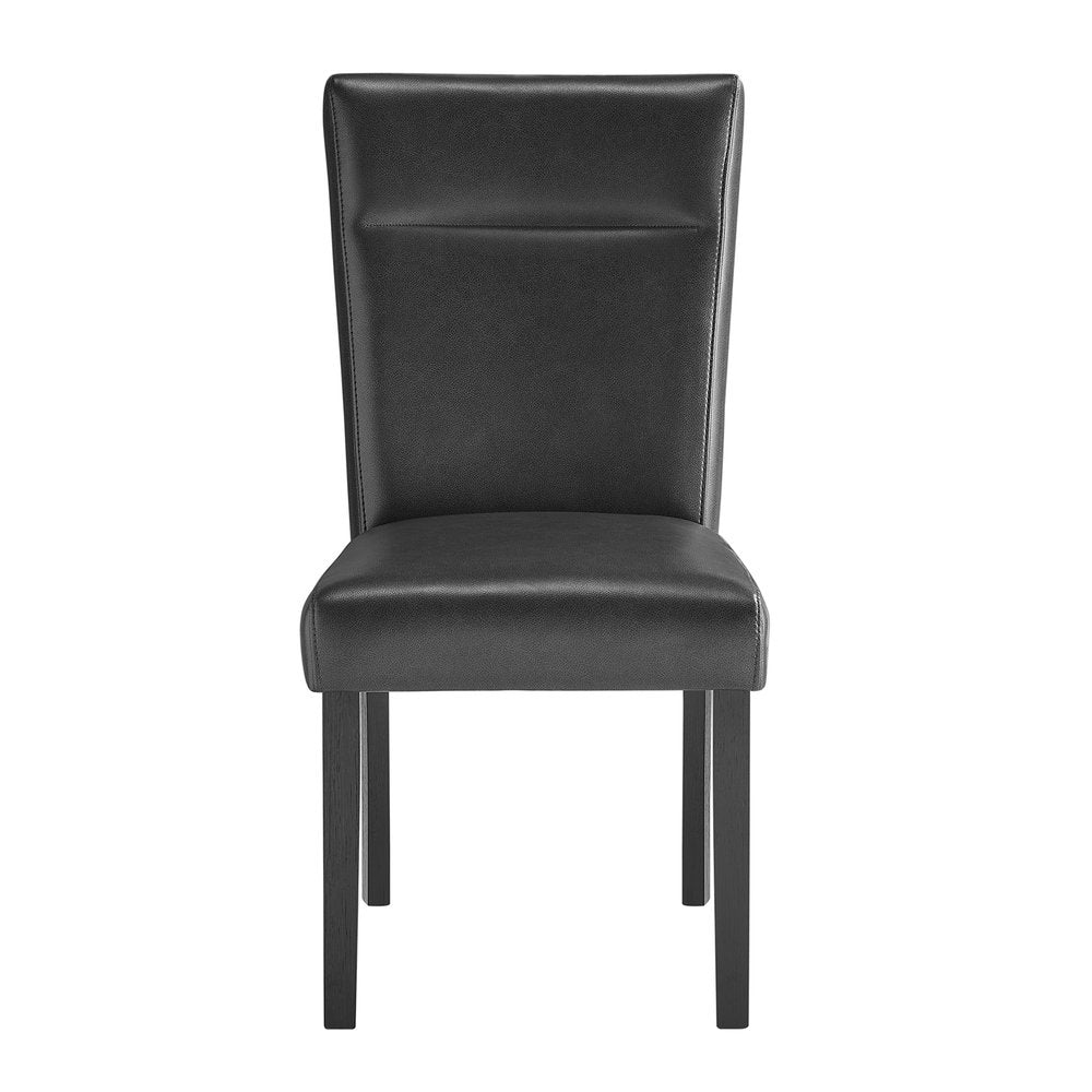 Set of Two Charcoal and Black Faux Leather And Wood Dining Side Chairs