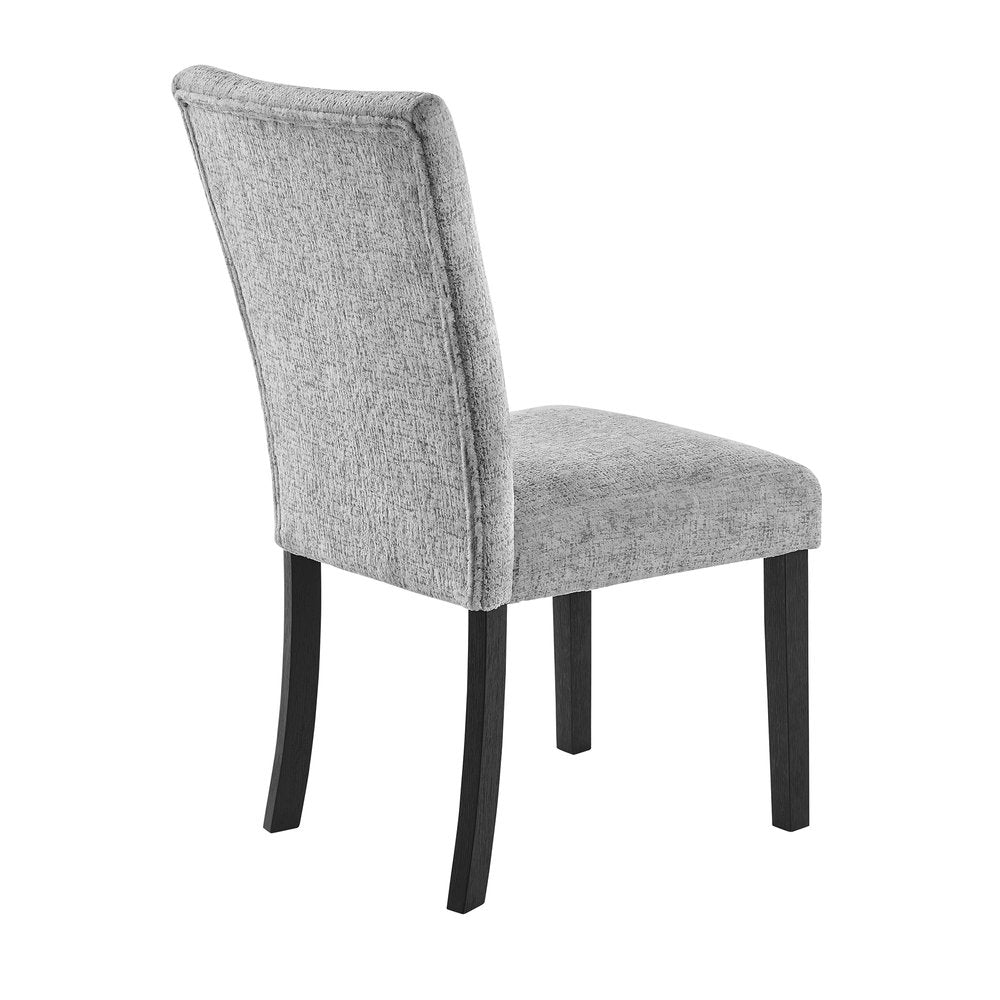 Set of Two Light Gray and Black Upholstered Fabric And Wood Dining Side Chairs