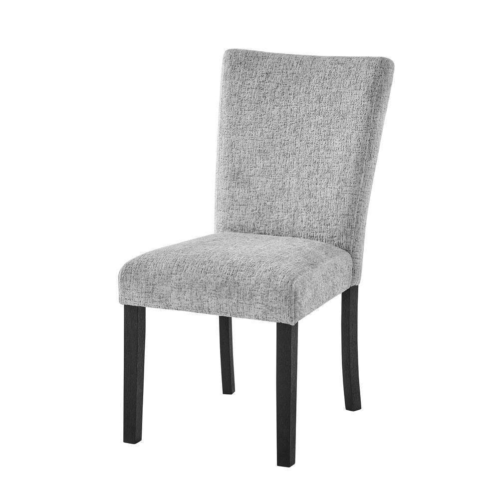 Set of Two Light Gray and Black Upholstered Fabric And Wood Dining Side Chairs
