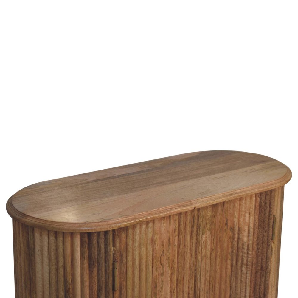32" Brown Solid Wood Oval Ribbed Texture Cabinet With Two Doors