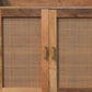 35" Brown Distressed Solid Wood Inlaid Rattan Accent Cabinet With Two Doors