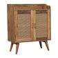 35" Brown Distressed Solid Wood Inlaid Rattan Accent Cabinet With Two Doors