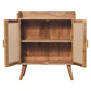 35" Brown Distressed Solid Wood Inlaid Rattan Accent Cabinet With Two Doors