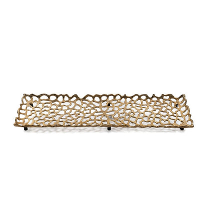 28" Gold Metal Abstract Coral Tray